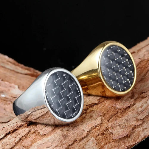 Retro Carbon Fiber Rings - Durable Titanium Steel Men's Fashion Accessory by My Store