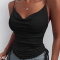 Spaghetti strap v-neck camisole tops for women in black, perfect for summer casual outfits.