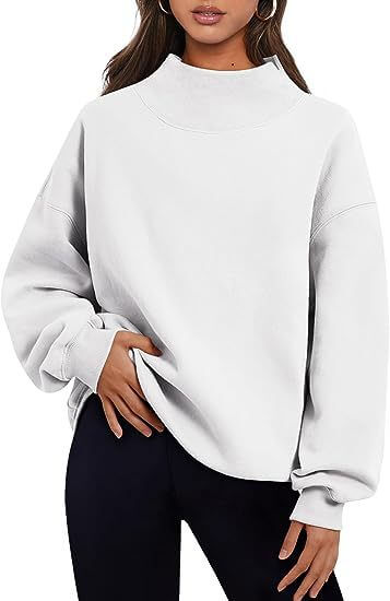solid color women's pullover hoodie in white with a loose fit and round neck design, perfect for casual wear.