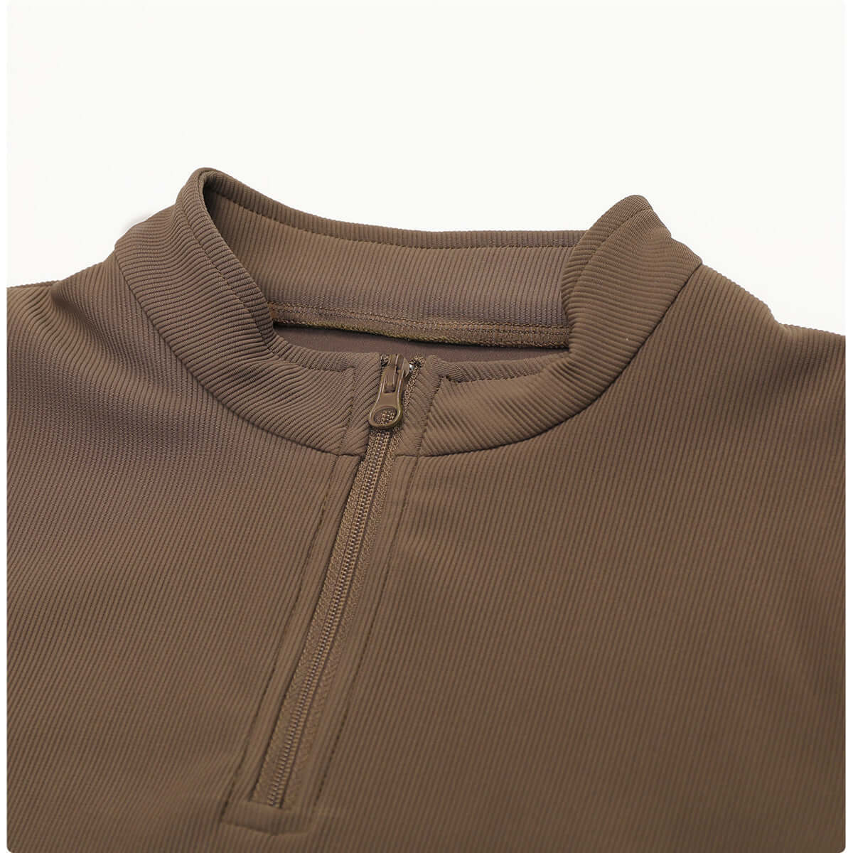 Stand collar zipper detail of quick dry yoga tops for women, designed for comfort and performance in yoga sessions.